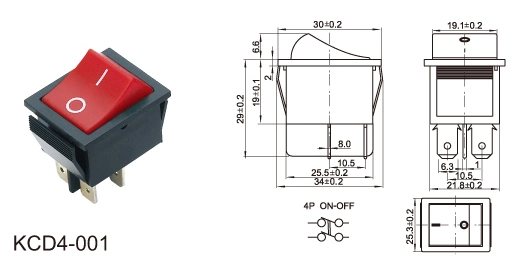 Dpst on-off Panel Mount Push Button Switch T85 16A 4pin Terminals Rocker Switch 4pins/6pins (KCD4 series)
