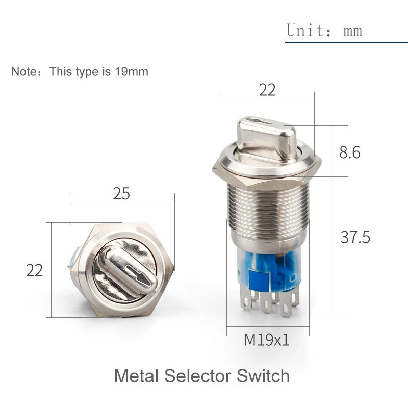 Factory Price 5AMP Rotary Pushbutton 250V Stainless Steel 1no1nc Three Position Knob Switch