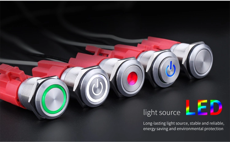 China Hban IP67 16mm 1no1nc Ring LED Light Power Symbol 1non1c Momentary 5 Pin Metal Push Button Switch