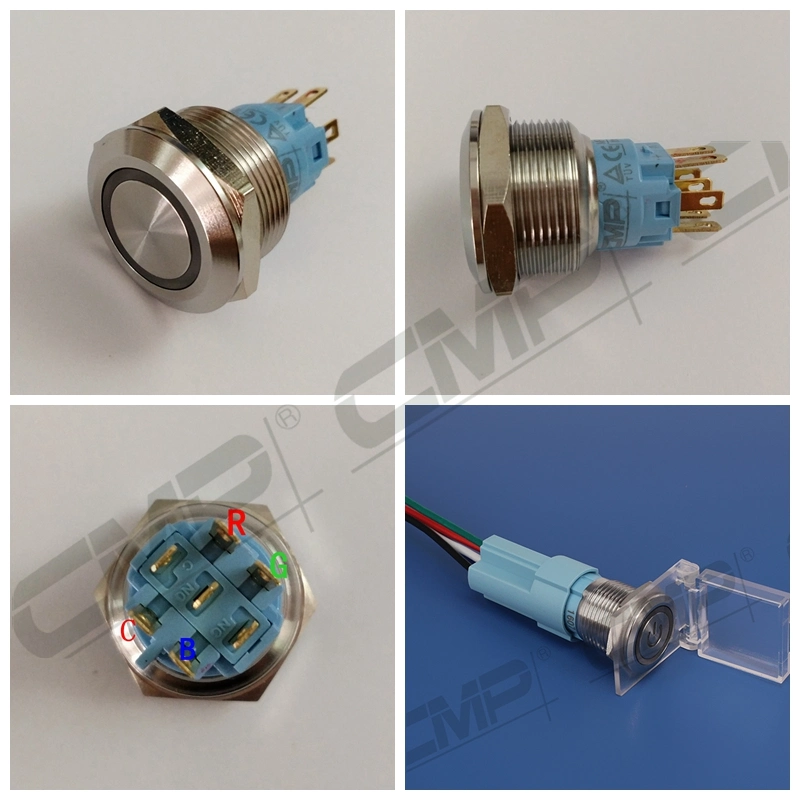 CMP Metal on off Latching RGB or Dual Color Illuminated Push Button Switch