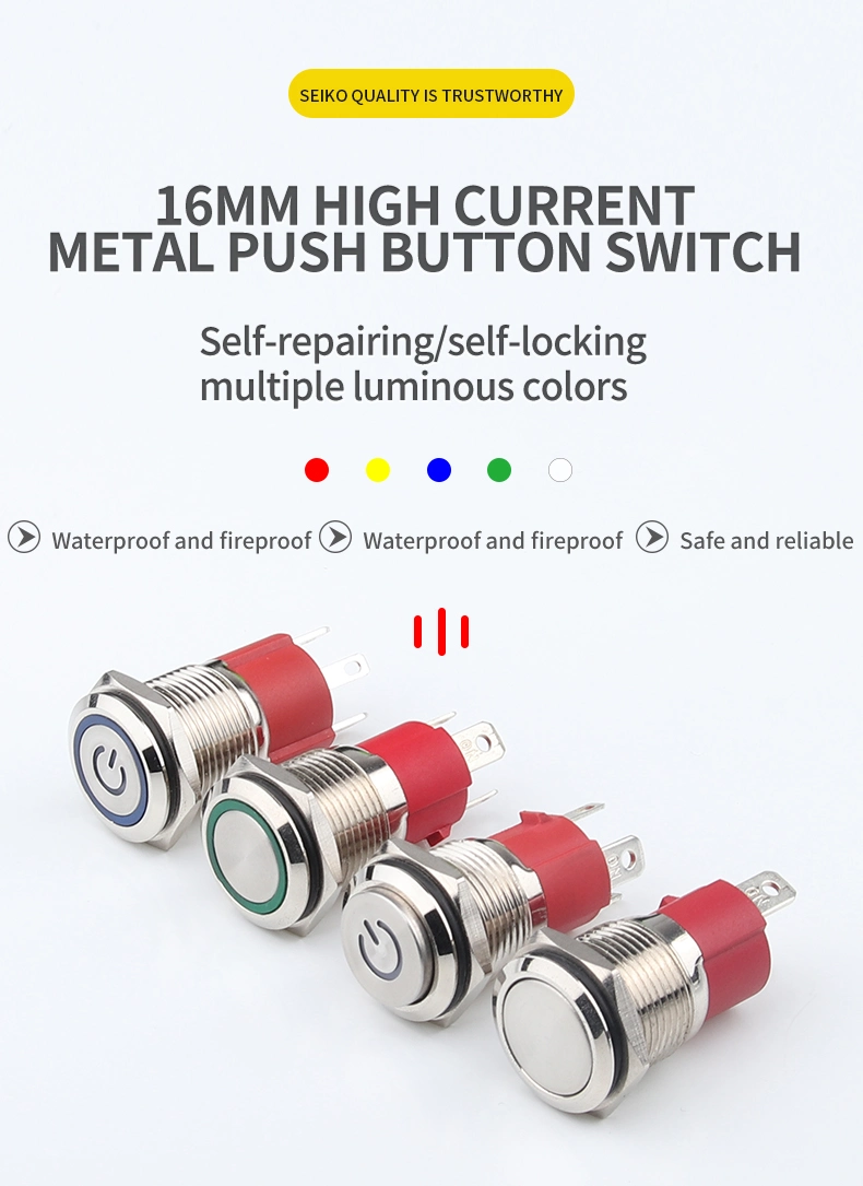 Wdele 16mm Momentary Latching DC 12V LED Waterproof Metal Push Button Switch
