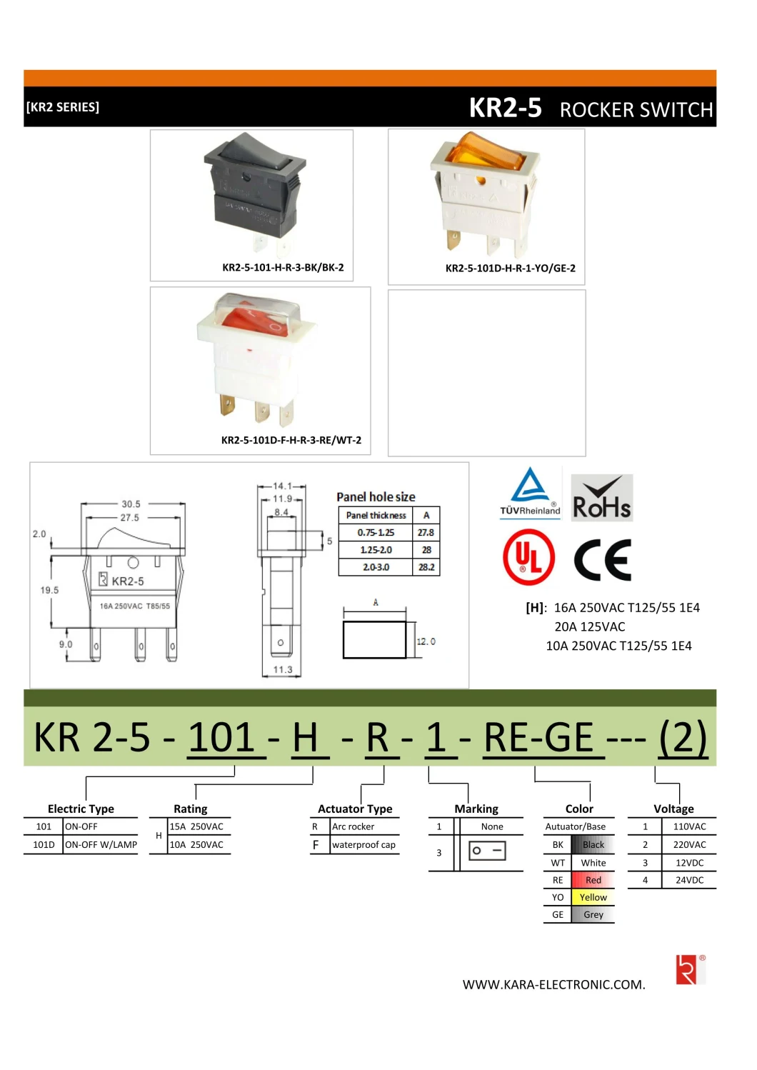 Rocker Switch 3 Pin Kcd1 10A 250V AC Electrical Single Pole
