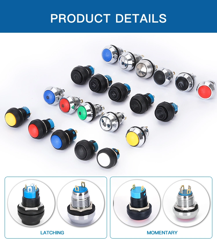 New Series Plastic Domed Head 12mm Push Button Self-Lock Type 5V DOT Illuminated Push Button Switch