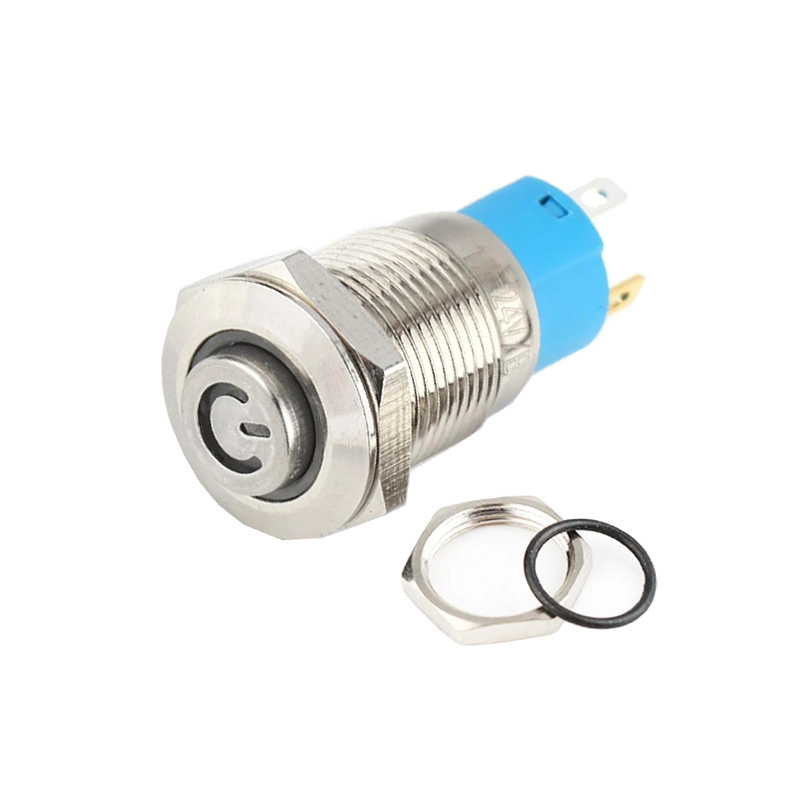 High Quality 16mm Solder Terminal Momentary Self Lock High Button SUS Metal Push Button Switch with Power Logo LED Light