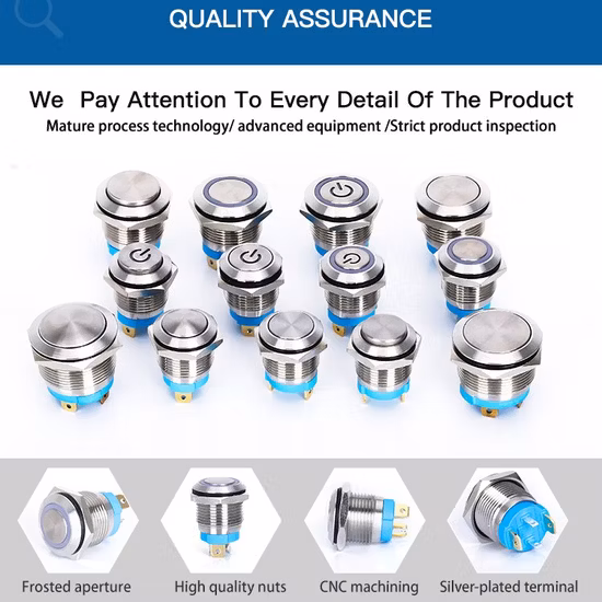 Metal Push Button Momentary/Latching 12V 24V DC 12 Volt Waterproof Round Switch 19/22/25/28/30mm Metal Blue LED Ring Illuminated on/off Pushbutton Switch